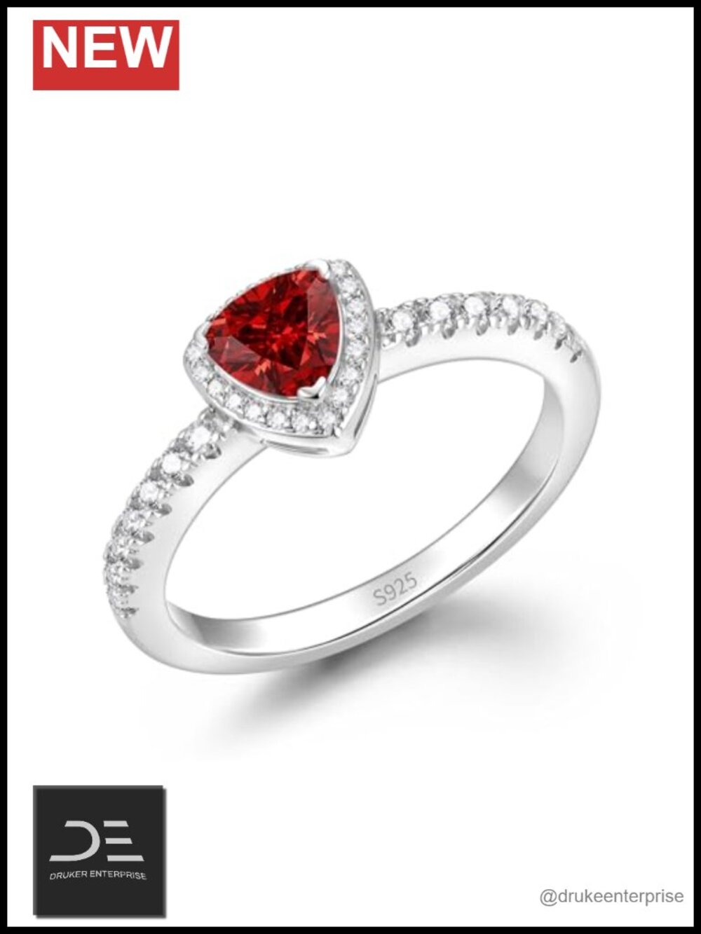 925 Sterling Silver Birthstone Ring, Triangular Ruby Gemstone, Engagement